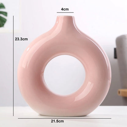 Circular Ceramic Donut Vase: Chic Decor Essential