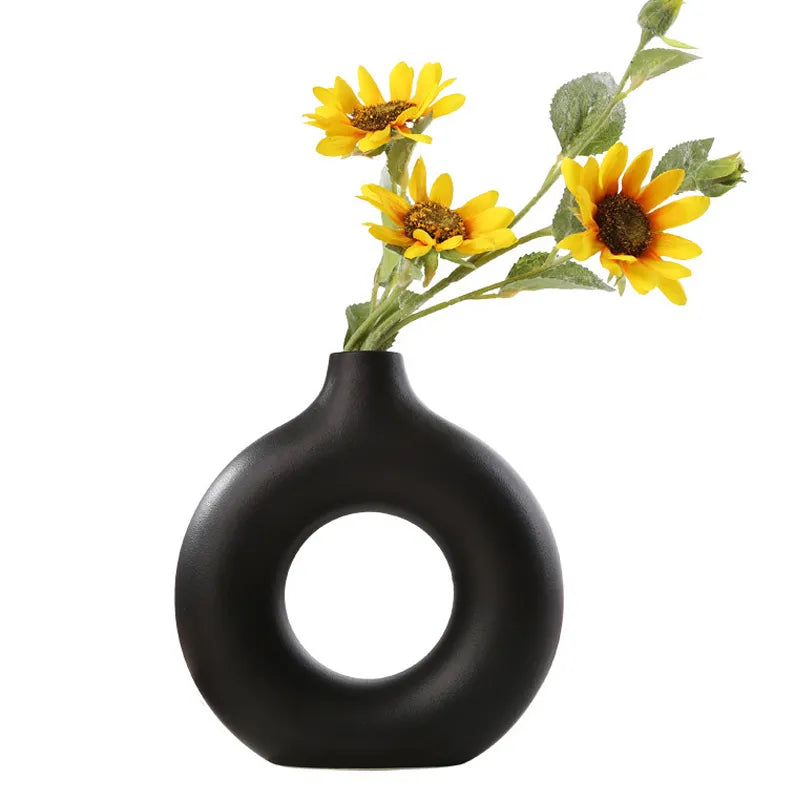 Circular Ceramic Donut Vase: Chic Decor Essential