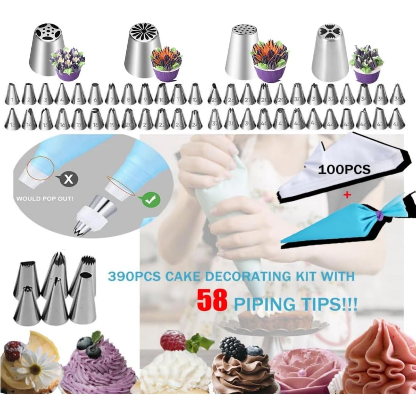 Cake Decorating Supplies,Cake Decorating Kit 3 Packs Springform Cake Pans, Cake Rotating Turntable, 54 Piping Icing Tips, 4 Russian Nozzles, Chocolate Mold Baking, Mother's Day Gift Ideas