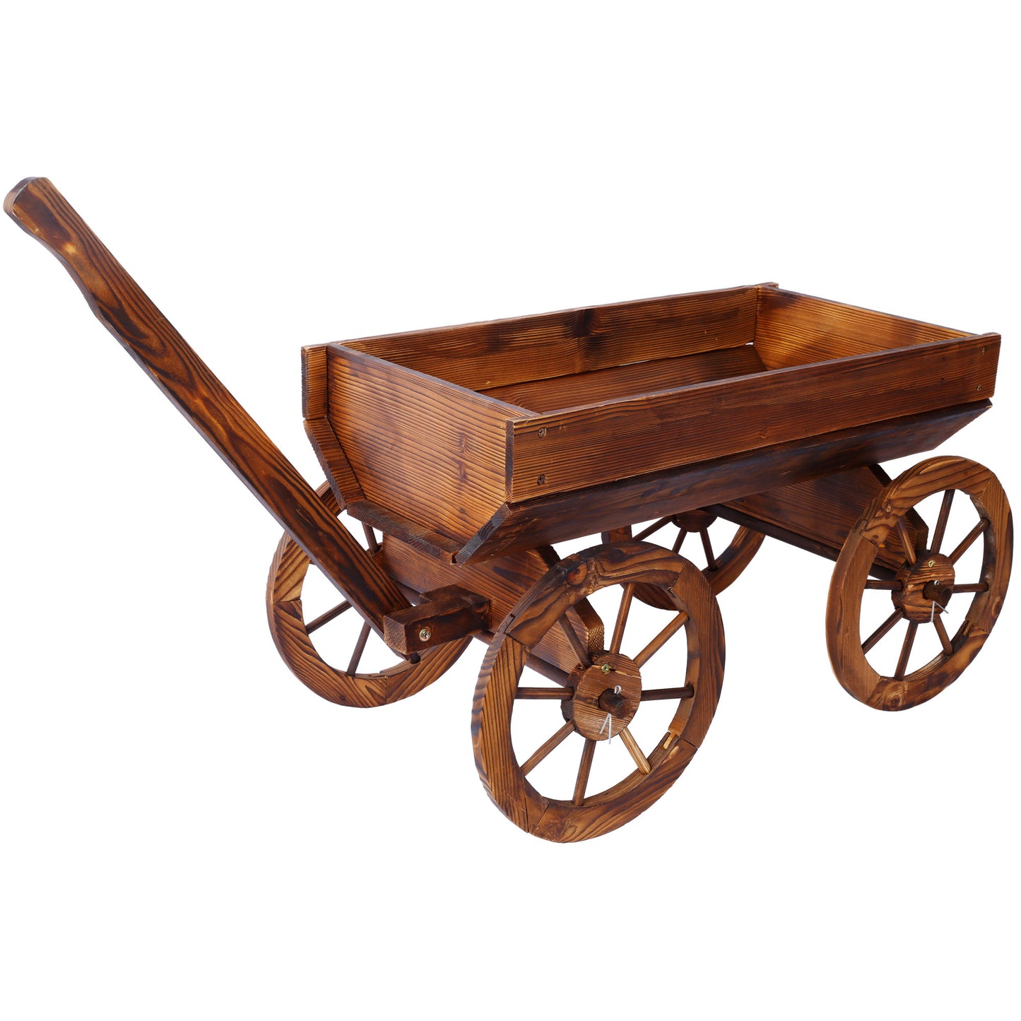 Wood Wagon Flower Planter Pot Stand W/Wheels Home Garden Outdoor Decor