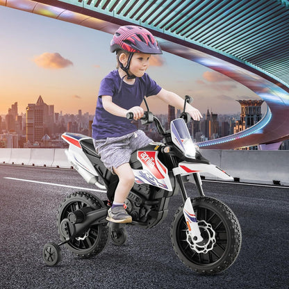 12V Electric Kid Dirt Bike for Boys, Battery Powered Motorcycle for Kids, Off Road Motorbike Toy 4Mph-White