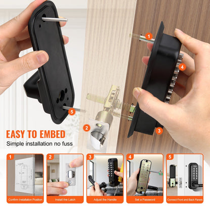 VEVOR Mechanical Keyless Entry Door Lock, 14 Digit Keypad, Embedded Outdoor Gate Door Locks Set with Keypad and Handle, Water-proof Zinc Alloy, Easy to Install, for Garden, Garage, Yard, Storage Shed