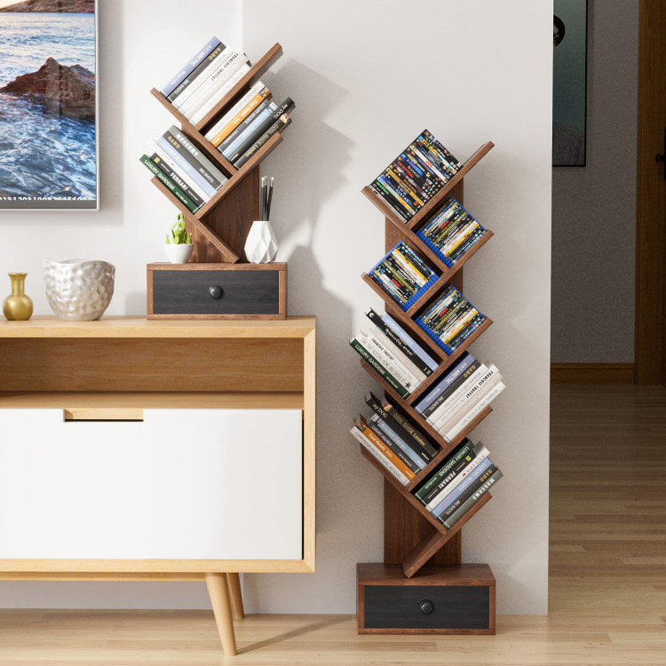 5-Tier Floor Standing Tree Bookcase with Drawer