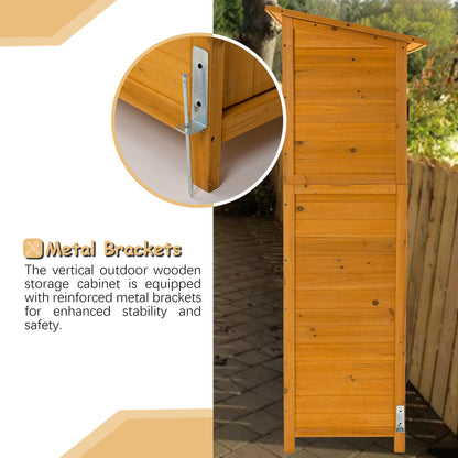 Outdoor Storage Shed with Lockable Door, Wooden Tool Storage Shed with Detachable Shelves and Pitch Roof, Natural/Gray