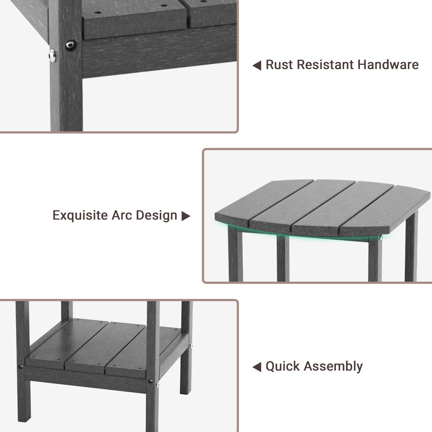 Outdoor Side Table for Adirondack Chairs;  All-Weather Resistant Humidity-Proof Waterproof Stain-Proof Accent Tables