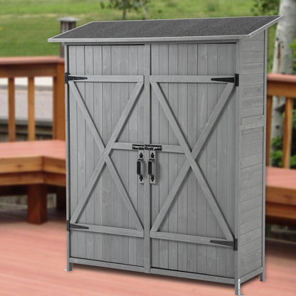 Outdoor Storage Shed with Lockable Door, Wooden Tool Storage Shed with Detachable Shelves and Pitch Roof, Natural/Gray