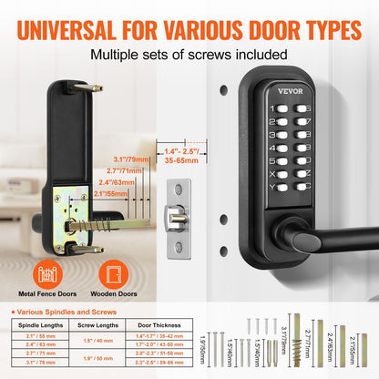 VEVOR Mechanical Keyless Entry Door Lock, 14 Digit Keypad, Embedded Outdoor Gate Door Locks Set with Keypad and Handle, Water-proof Zinc Alloy, Easy to Install, for Garden, Garage, Yard, Storage Shed