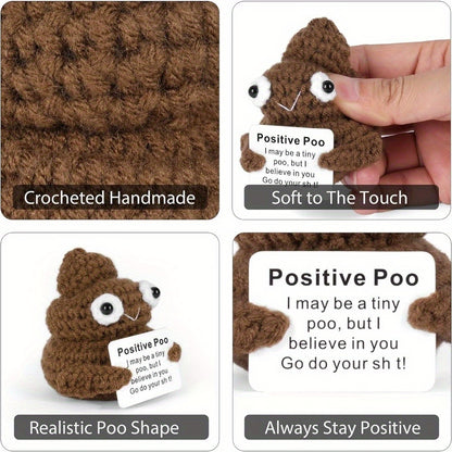 Poo Cute Crochet Potato Toy with Inspirational Quote Card, Ideal Novelty Gag Gift for Friends, Birthdays, Home Decor, Teachers, & Fall Celebrations. Unique Handmade Craft.