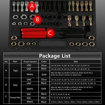 49Pcs Thread Chaser Set Thread Restorer Kit Thread Chaser Repair Tool Kit Includes 24 Rethreading Dies 22 Rethreading Taps 3 Thread Files