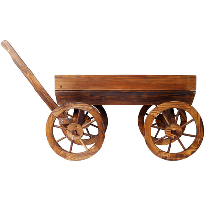 Wood Wagon Flower Planter Pot Stand W/Wheels Home Garden Outdoor Decor