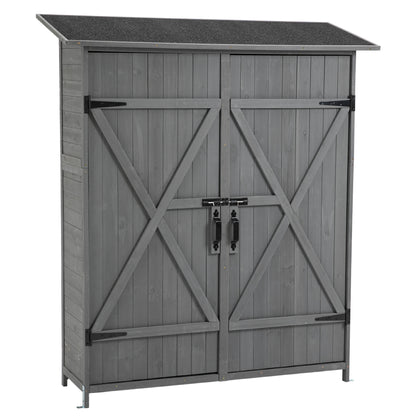 Outdoor Storage Shed with Lockable Door, Wooden Tool Storage Shed with Detachable Shelves and Pitch Roof, Natural/Gray