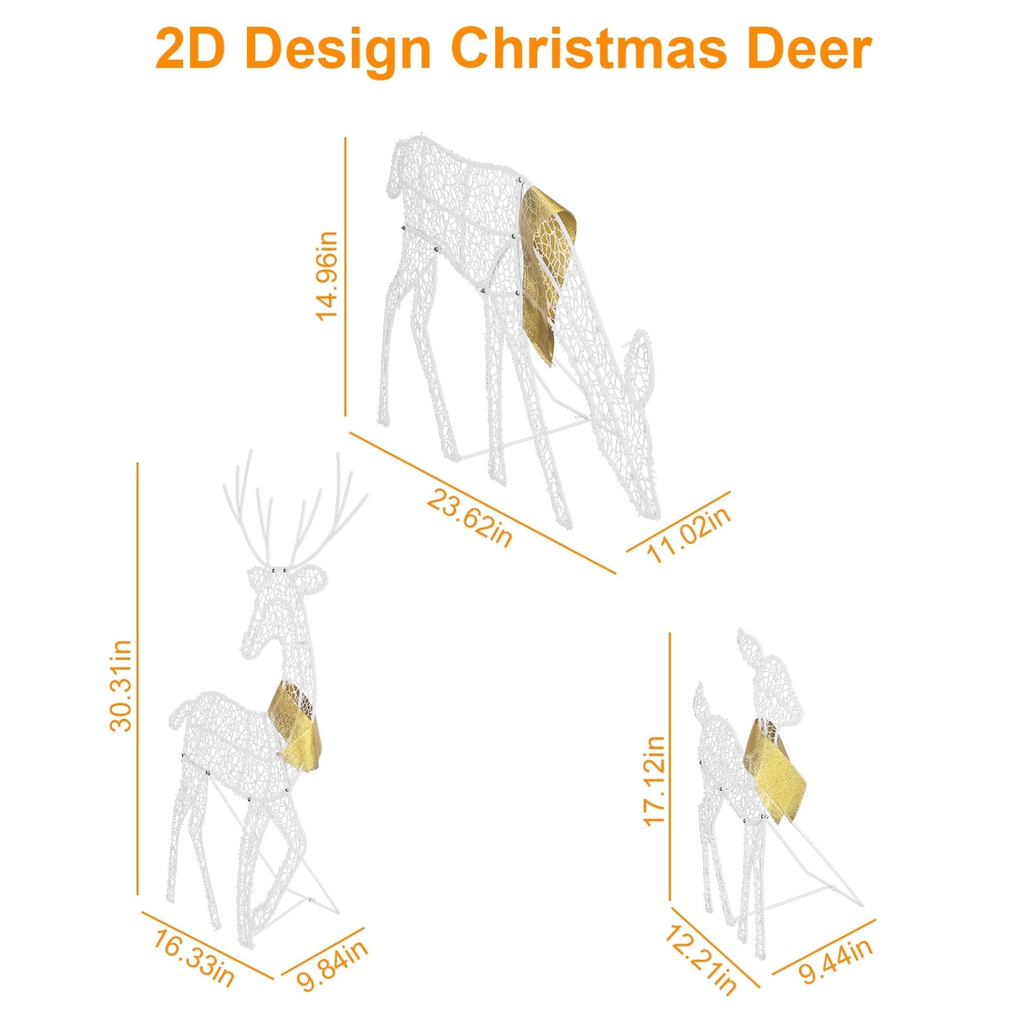 3 Sets of Reindeer Family Lighted 2D Christmas Deer Decoration Warm Yellow Light 3 Lighting Modes Buck Doe Fawn Indoor Outdoor Christmas Decoration