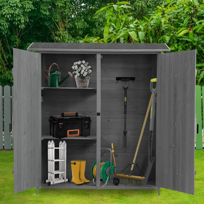 Outdoor Storage Shed with Lockable Door, Wooden Tool Storage Shed with Detachable Shelves and Pitch Roof, Natural/Gray