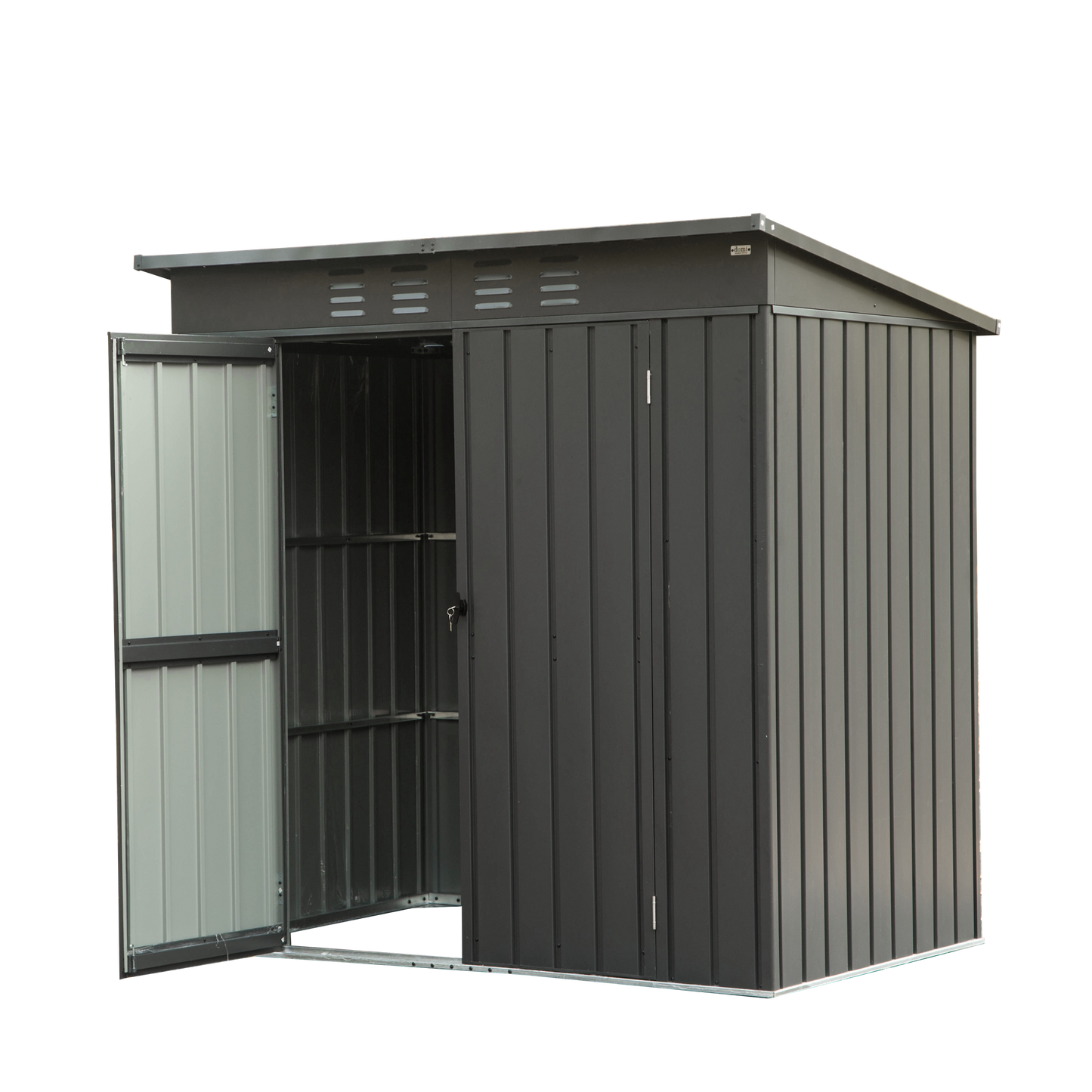 Backyard Storage Shed with Sloping Roof Galvanized Steel Frame Outdoor Garden Shed Metal Utility Tool Storage Room with Latches and Lockable Door (6x4ft, Black)