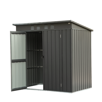 Backyard Storage Shed with Sloping Roof Galvanized Steel Frame Outdoor Garden Shed Metal Utility Tool Storage Room with Latches and Lockable Door (6x4ft, Black)