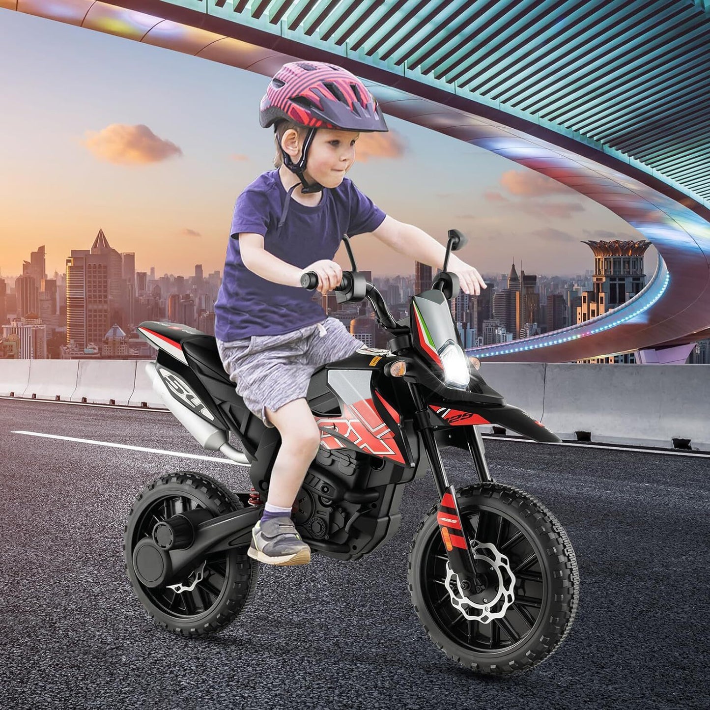 12V Electric Kid Dirt Bike for Boys, Battery Powered Motorcycle for Kids, Off Road Motorbike Toy 4Mph-Red