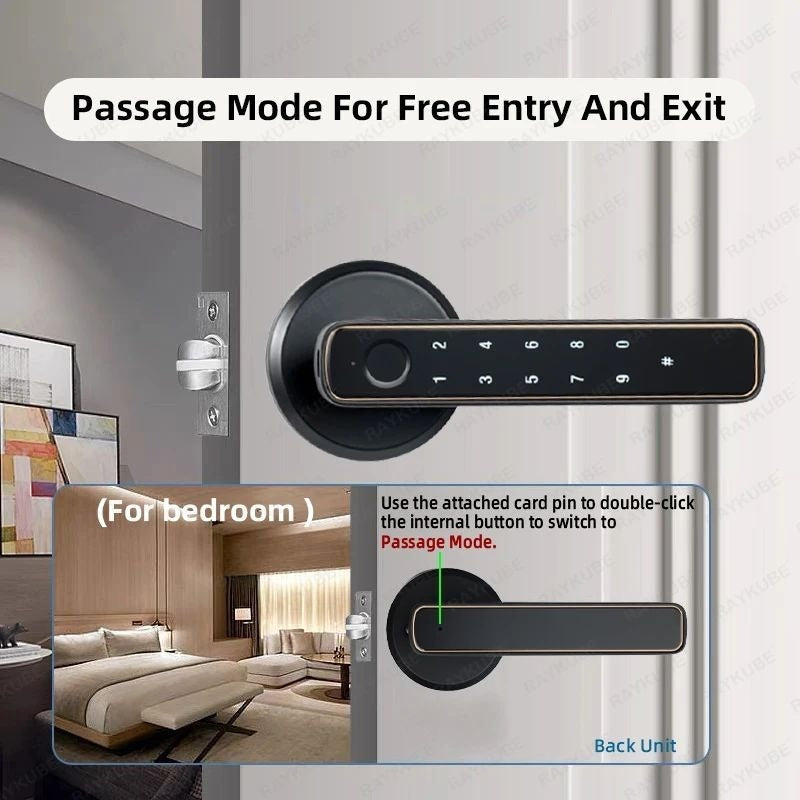 Tuya Fingerprint Door Lock with Lock Smart Fingerprint Door Handle with App Control and Key Biometric Door Lock, Fingerprint Door Lock for Bedroom, Front Door, Home, Apartment, Office and Garage Black