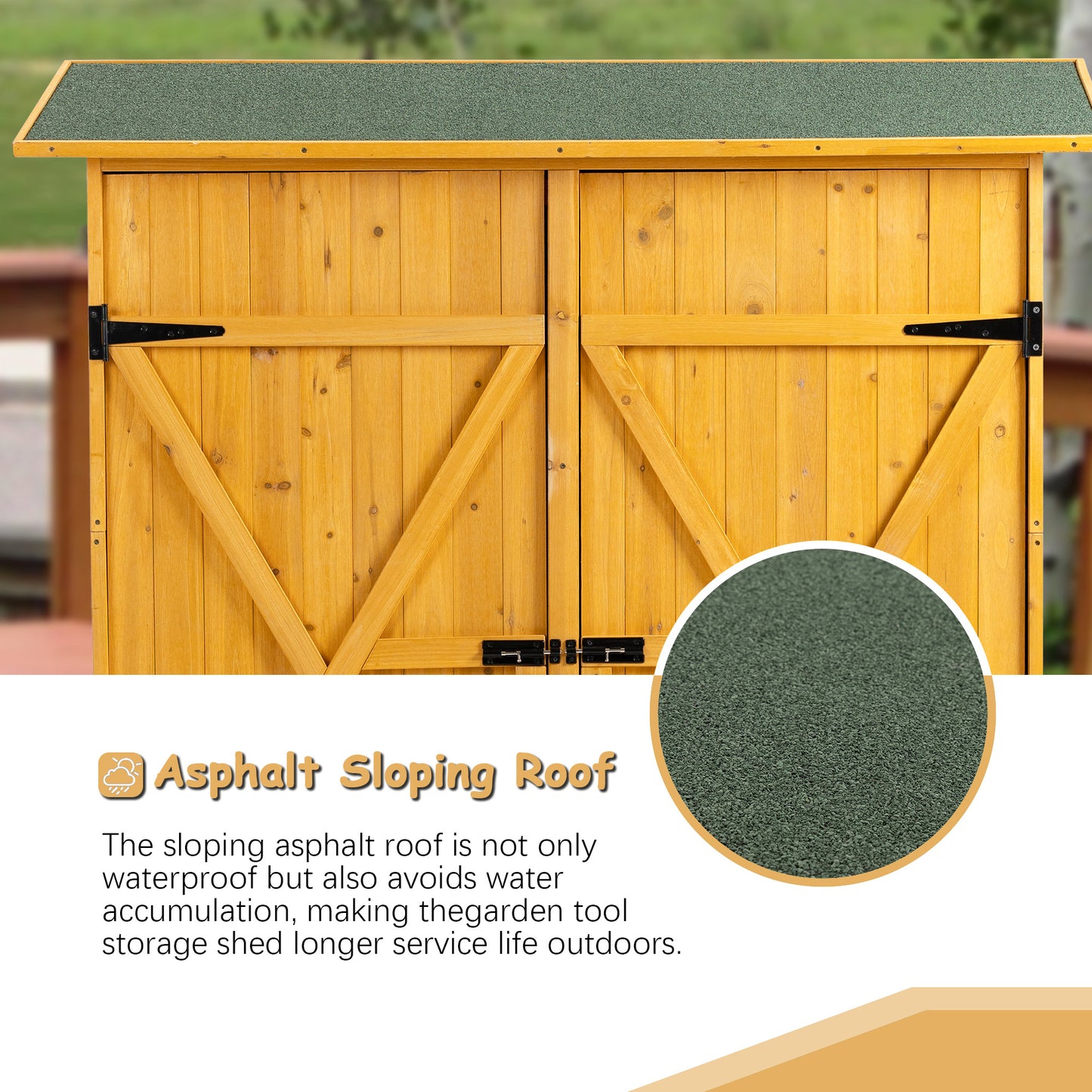 Outdoor Storage Shed with Lockable Door, Wooden Tool Storage Shed with Detachable Shelves and Pitch Roof, Natural/Gray