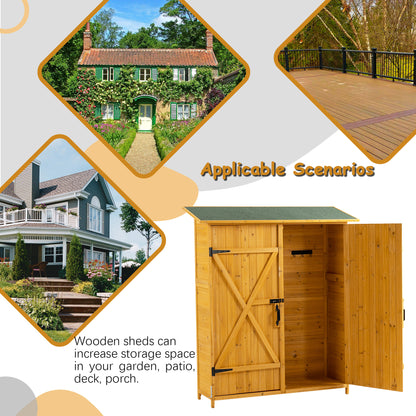 Outdoor Storage Shed with Lockable Door, Wooden Tool Storage Shed with Detachable Shelves and Pitch Roof, Natural/Gray