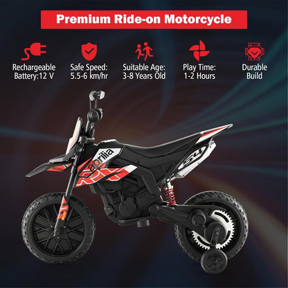 12V Electric Kid Dirt Bike for Boys, Battery Powered Motorcycle for Kids, Off Road Motorbike Toy 4Mph-Red