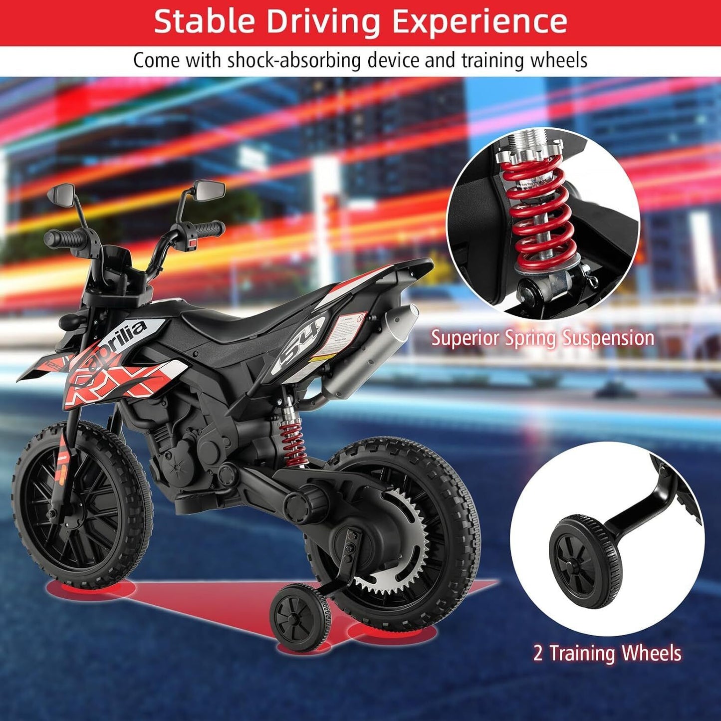 12V Electric Kid Dirt Bike for Boys, Battery Powered Motorcycle for Kids, Off Road Motorbike Toy 4Mph-Red