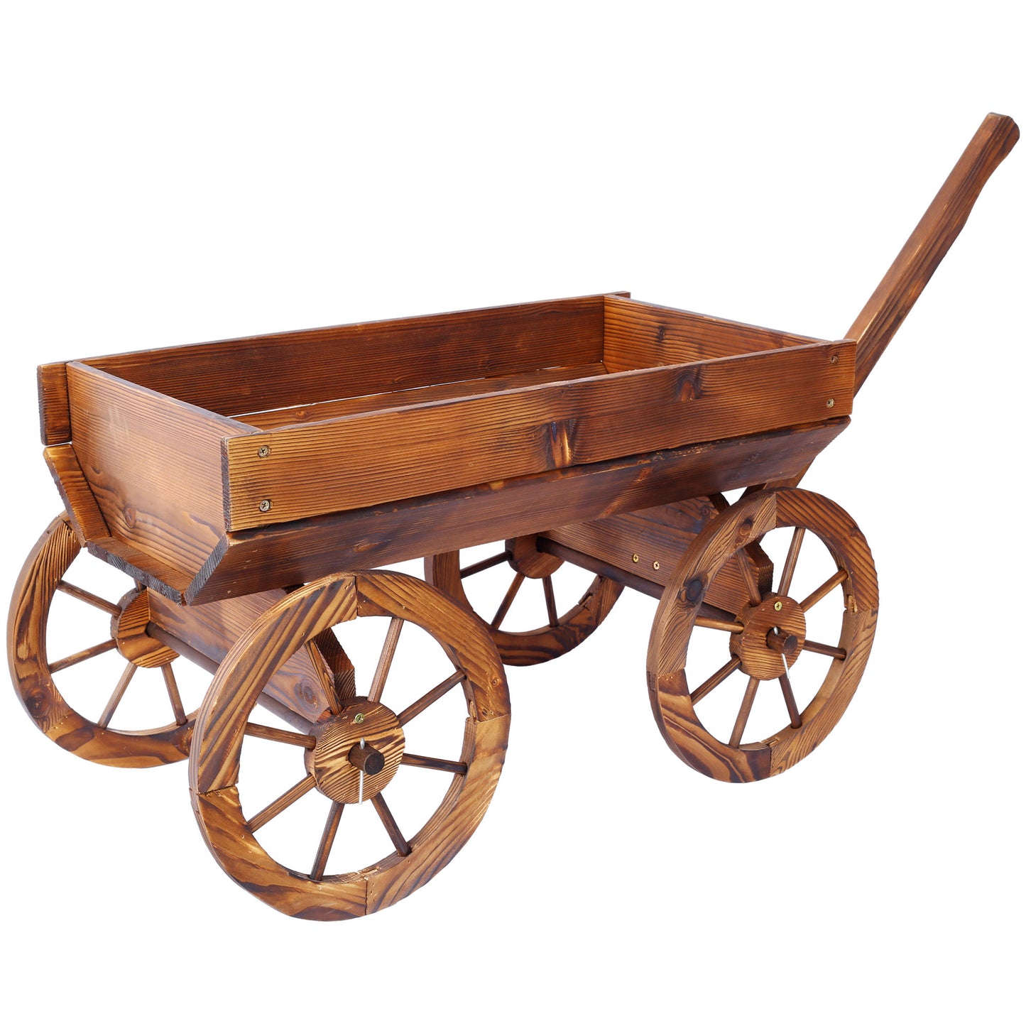 Wood Wagon Flower Planter Pot Stand W/Wheels Home Garden Outdoor Decor