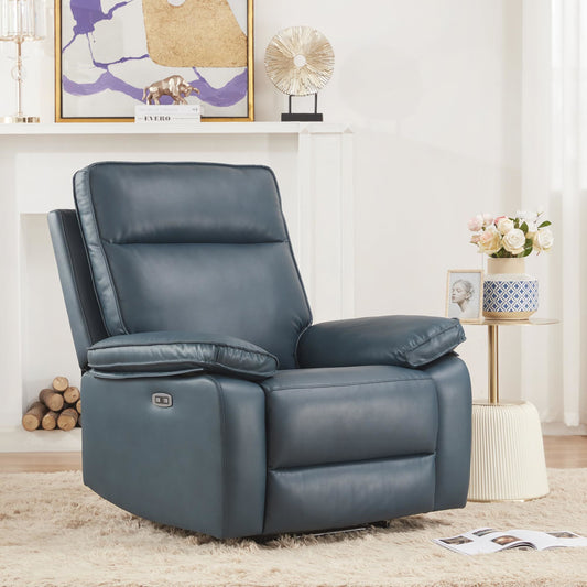 Electric Power Recliner Chair with USB Port, Leather Rocker Recliner Chairs for Adults, High Back Modern Single Sofa Home Theater Seat for Living Room, Dark Blue