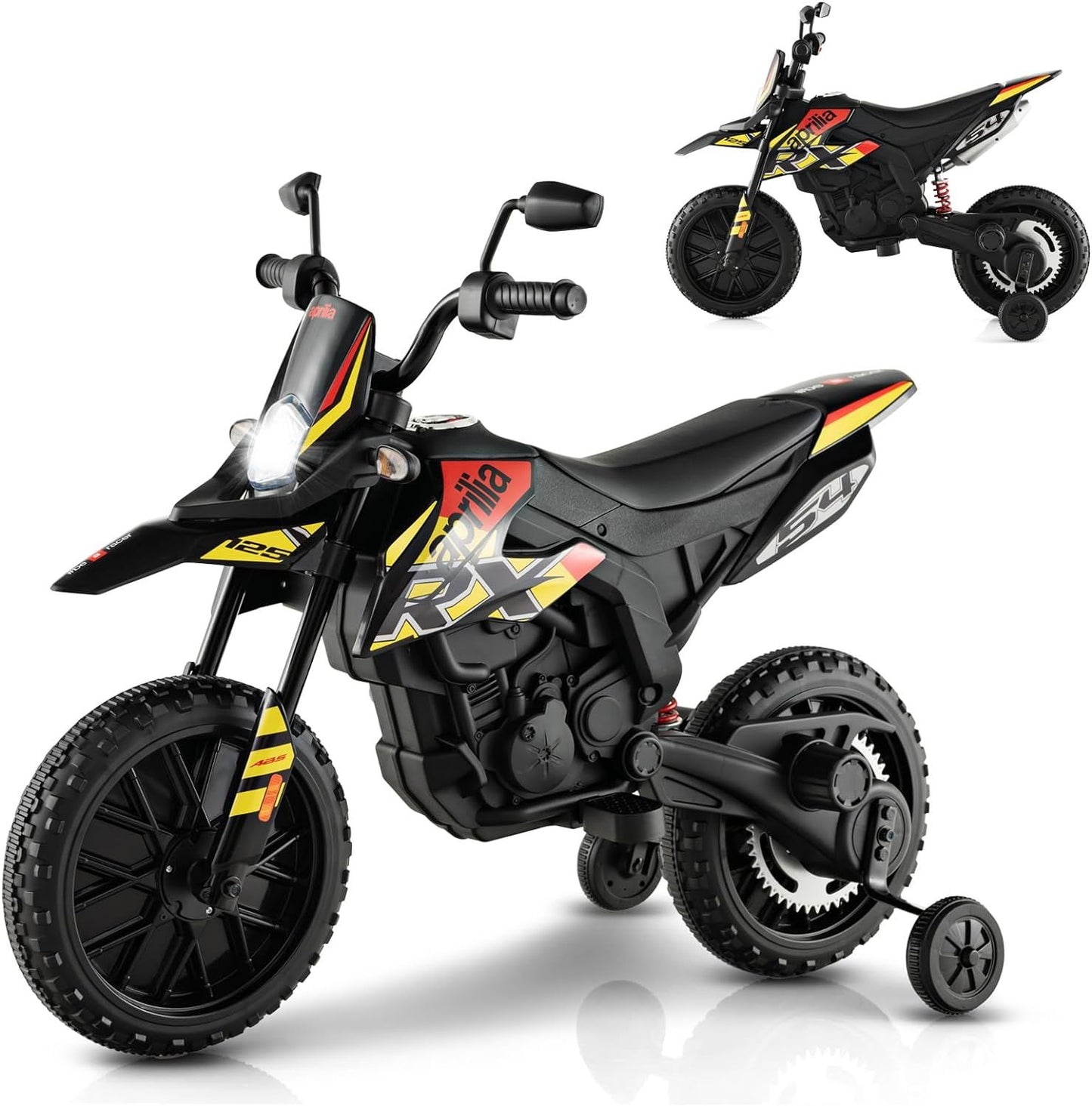 12V Electric Kid Dirt Bike for Boys, Battery Powered Motorcycle for Kids, Off Road Motorbike Toy 4Mph-Yellow