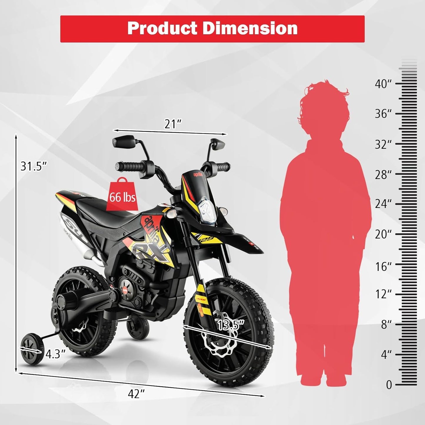 12V Electric Kid Dirt Bike for Boys, Battery Powered Motorcycle for Kids, Off Road Motorbike Toy 4Mph-Yellow