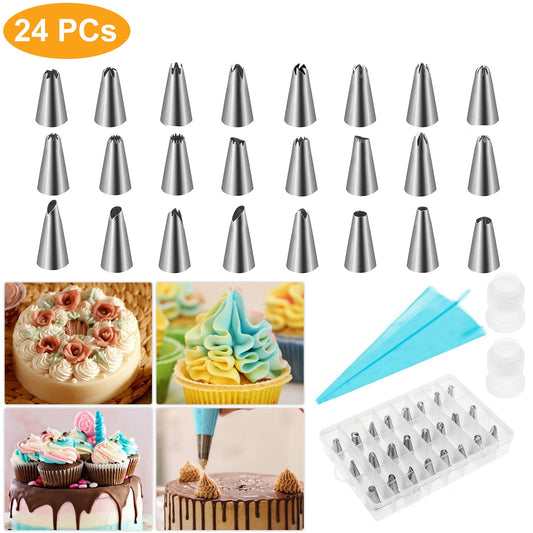 24Pcs Cake Decorating Supplies kit Stainless Steel DIY Baking Supplies Icing Tips