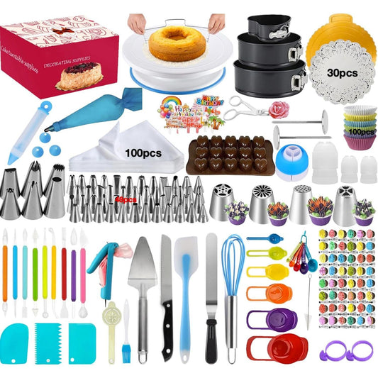 Cake Decorating Supplies,Cake Decorating Kit 3 Packs Springform Cake Pans, Cake Rotating Turntable, 54 Piping Icing Tips, 4 Russian Nozzles, Chocolate Mold Baking, Mother's Day Gift Ideas